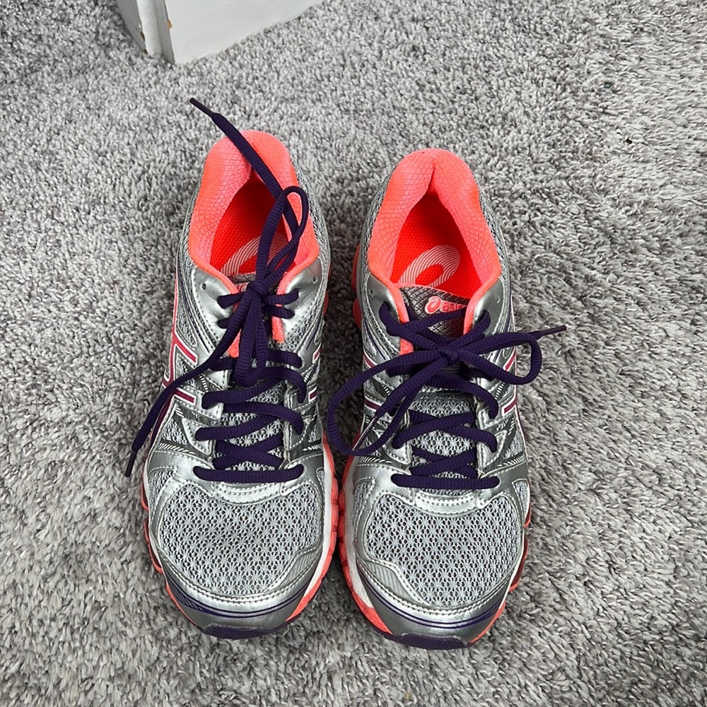 Asics Silver and Pink Athletic Shoes